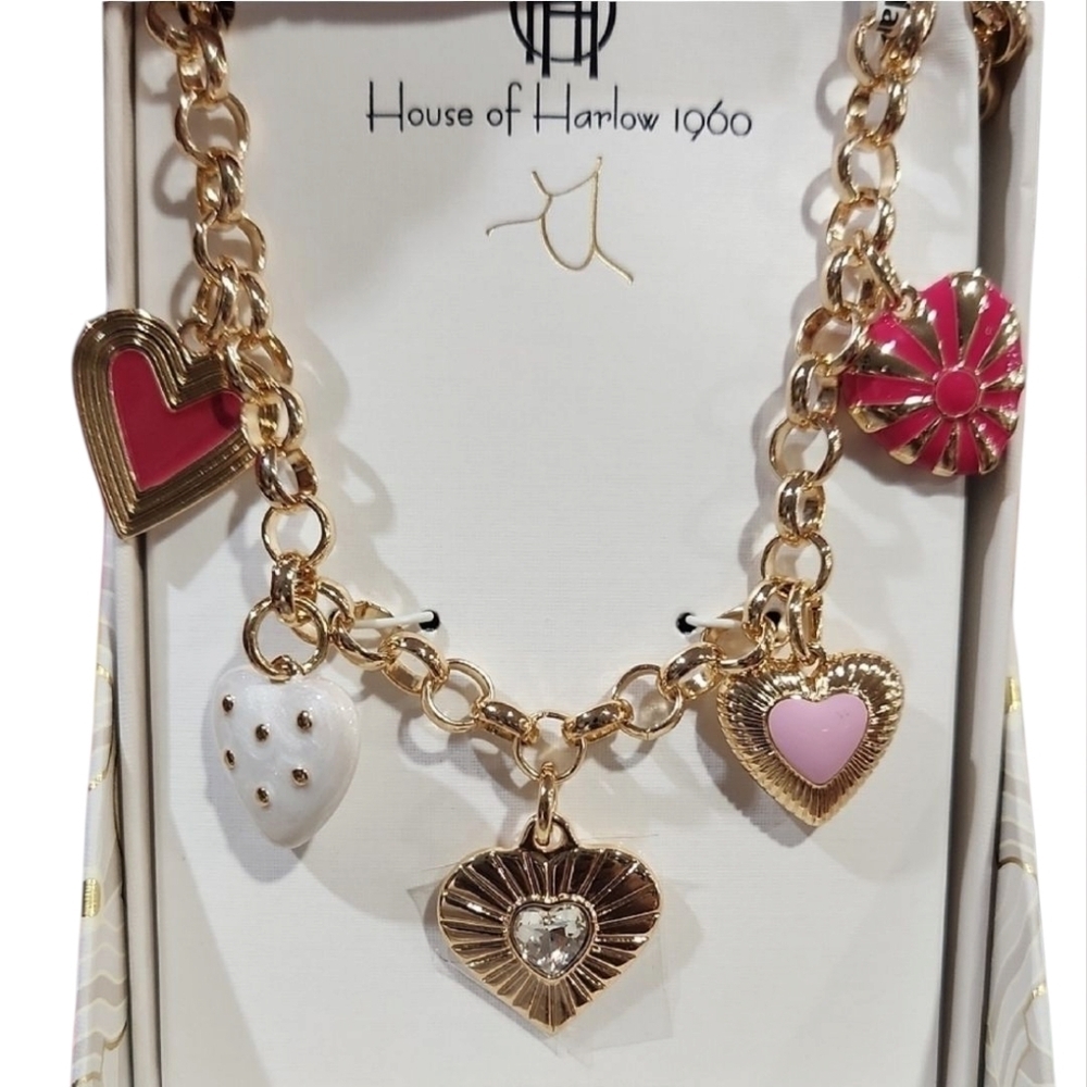 💛▪️House of Harlow▪️1960 Gold and Pink Heart Charm Necklace